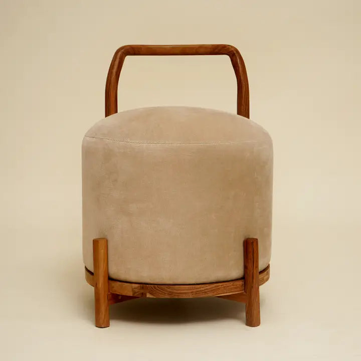 Sherman Ottoman with Wooden Legs and Handles