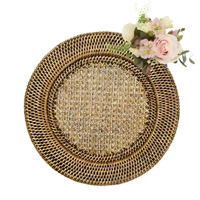 Harbour Island Round Rattan Charger Brown - Set of 4