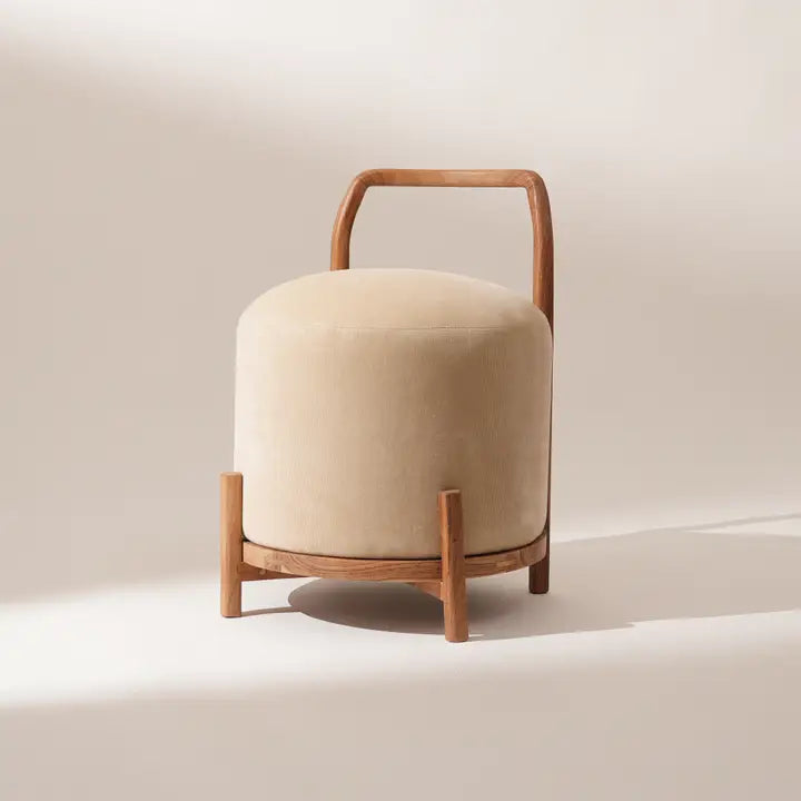Sherman Ottoman with Wooden Legs and Handles