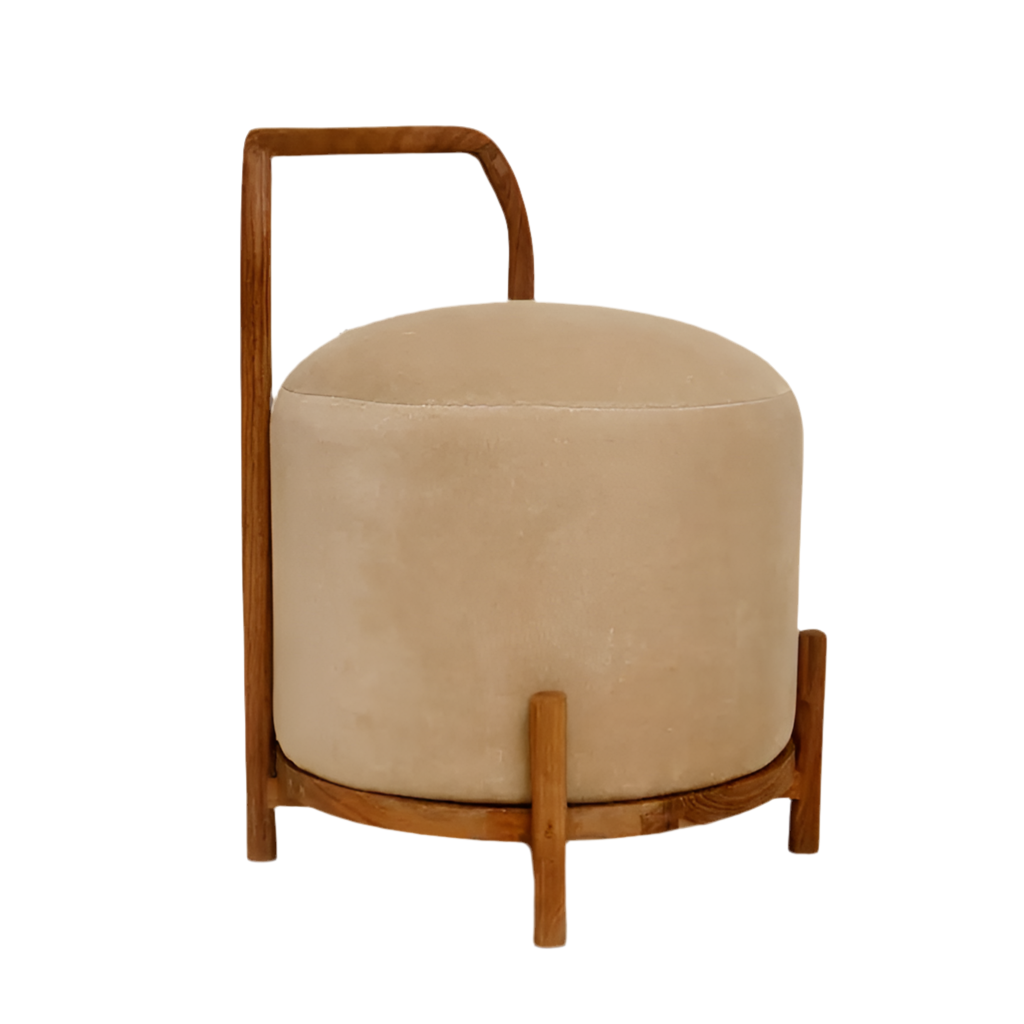 Sherman Ottoman with Wooden Legs and Handles