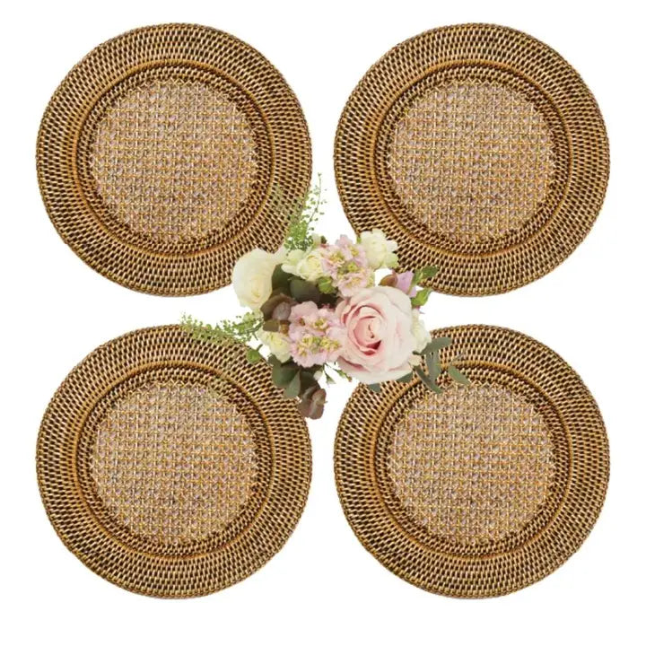Harbour Island Round Rattan Charger Brown - Set of 4