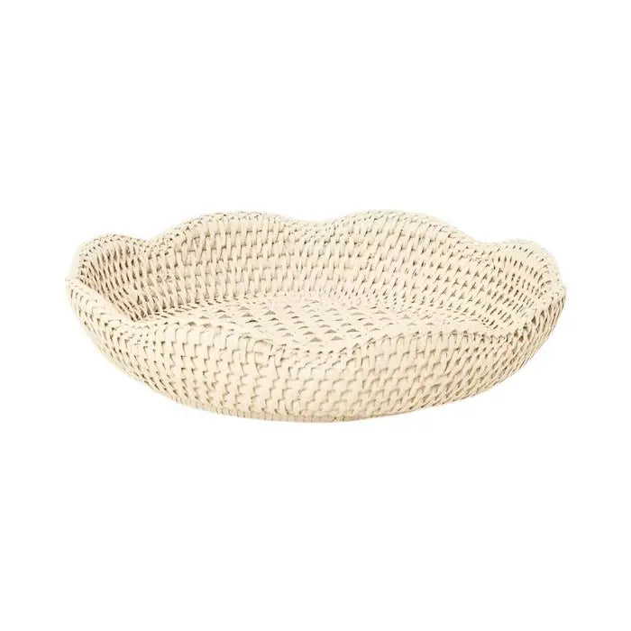 Saratoga Round Rattan Scalloped Tray - Sand Colour