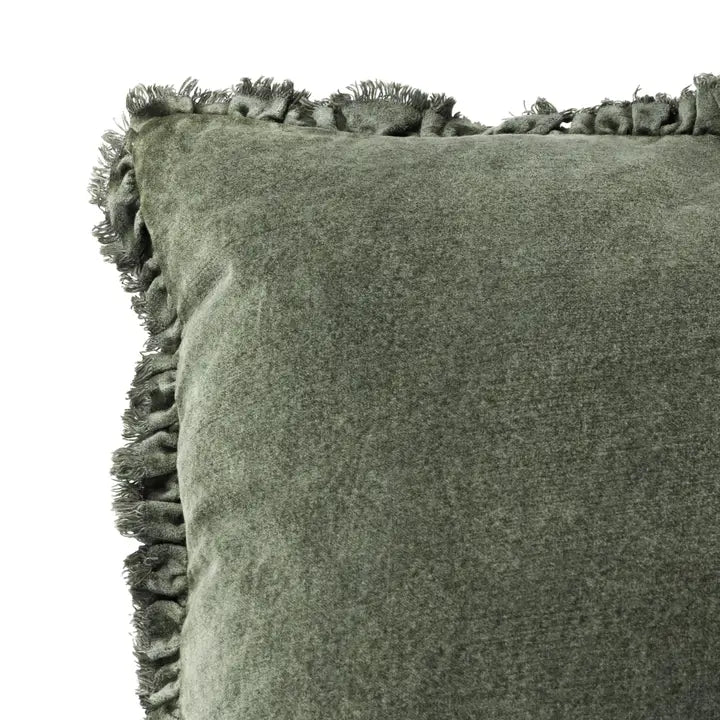Bertie Washed Cotton Velvet Cushion Moss