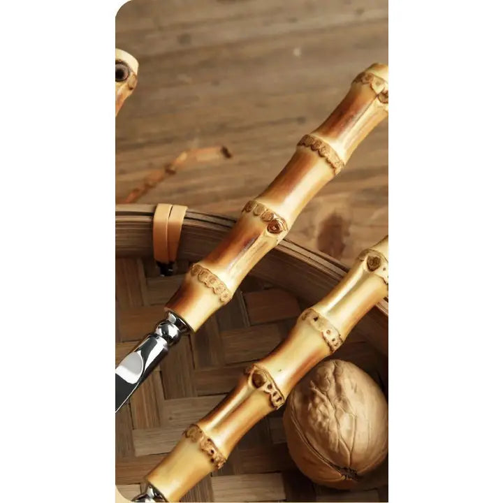 Gohobi A Set of 6 Pieces Bamboo Handle Cutlery