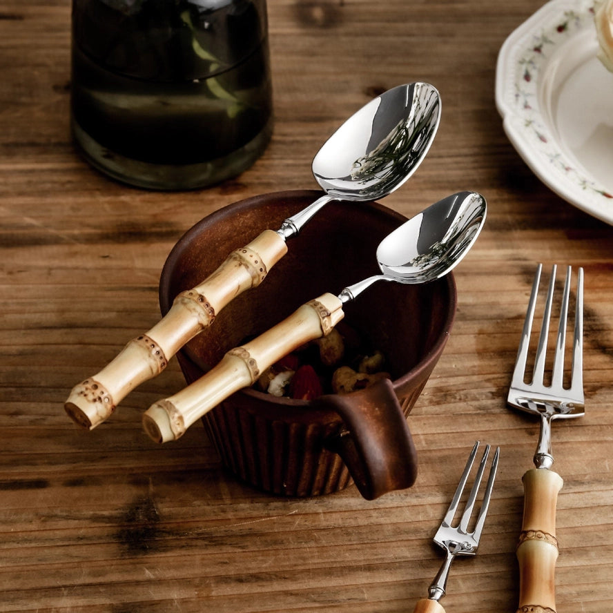 Gohobi A Set of 6 Pieces Bamboo Handle Cutlery