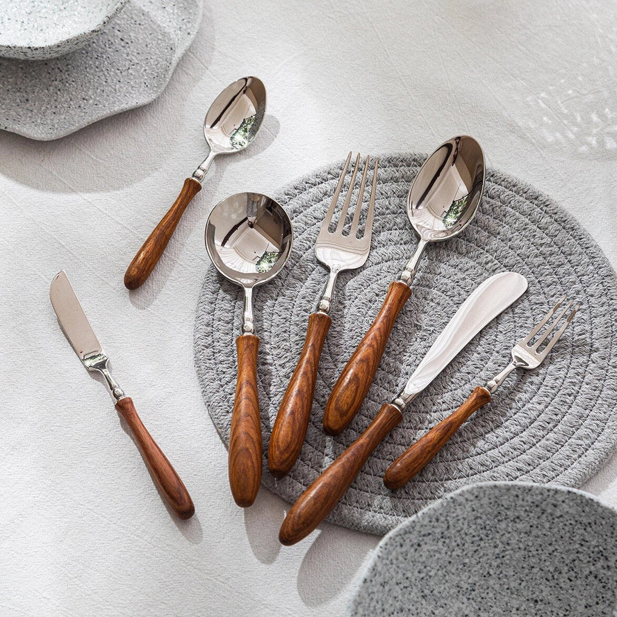 Gohobi A Set of 6 Pieces Wooden Handle Cutlery