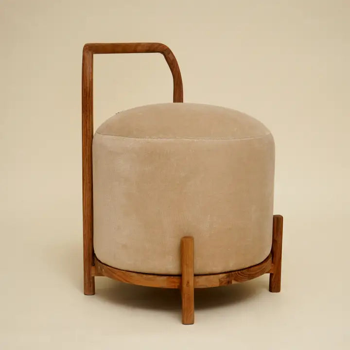 Sherman Ottoman with Wooden Legs and Handles