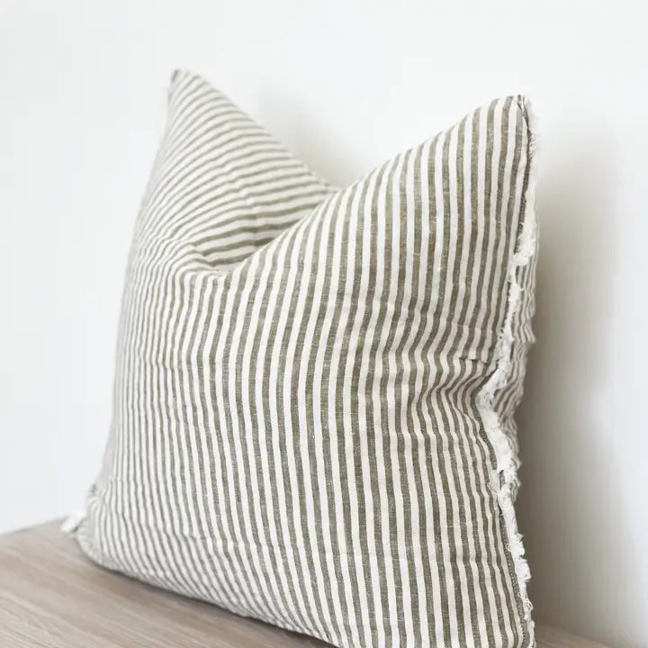 Esmee Linen Cushion Cover – Frayed Edge Olive Stripe
