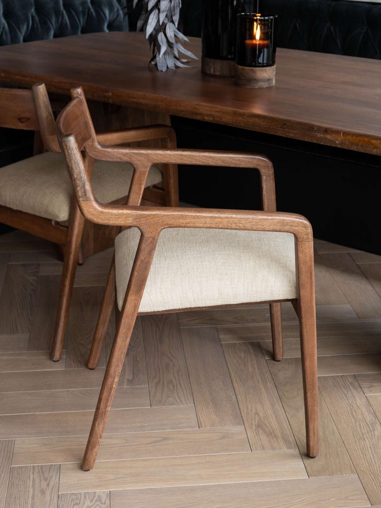 Presidio Wooden Upholstered Dining Chair in Beige