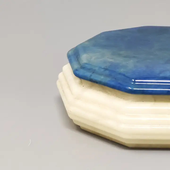 Vintage Octagonal Alabaster Box – Blue & White