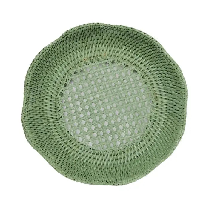 Saratoga Round Rattan Scalloped Tray - Green