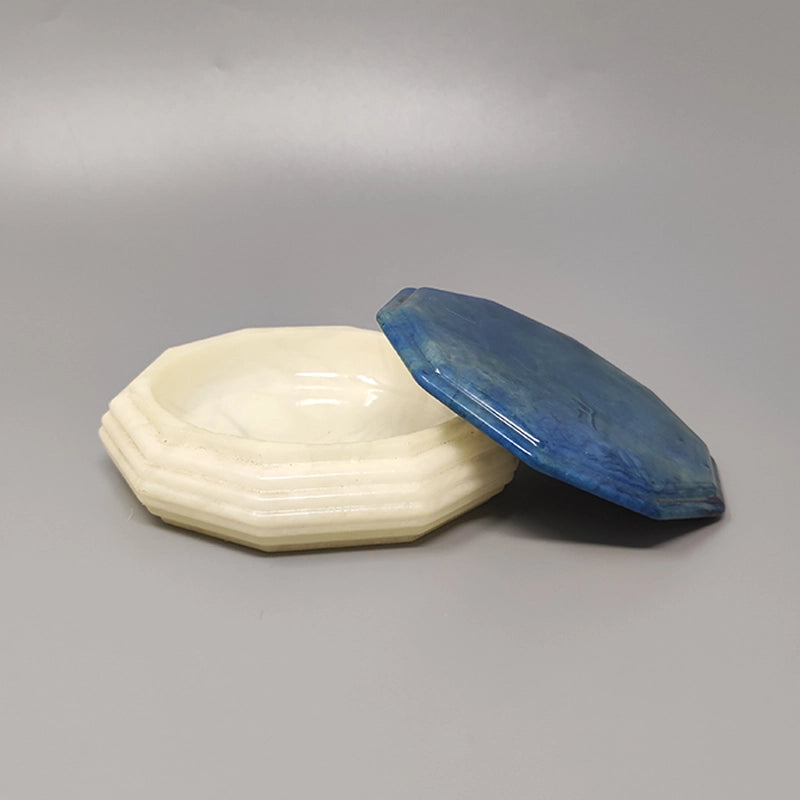 Vintage Octagonal Alabaster Box – Blue & White