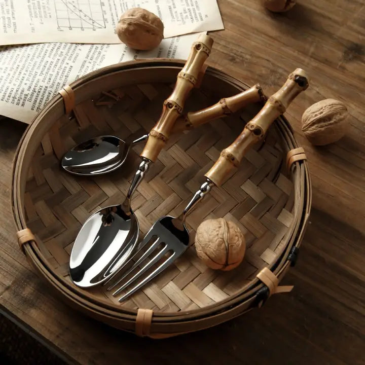 Gohobi A Set of 6 Pieces Bamboo Handle Cutlery