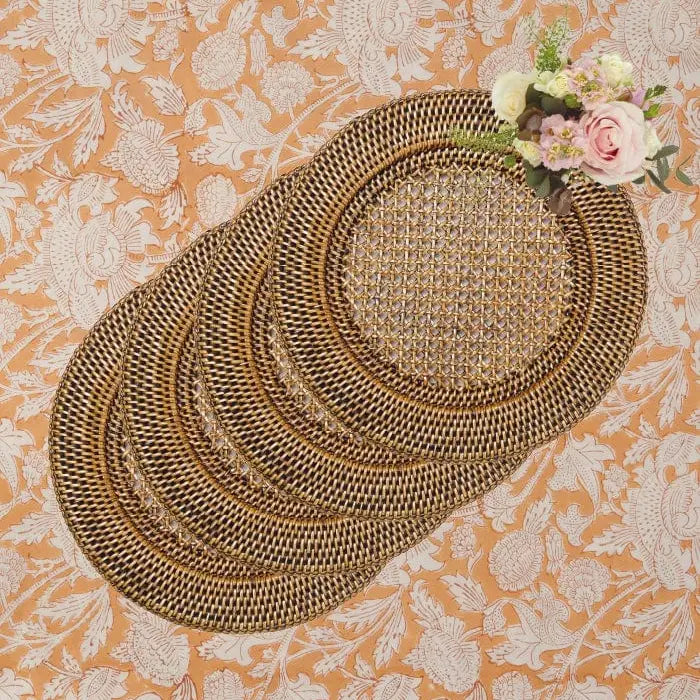Harbour Island Round Rattan Charger Brown - Set of 4