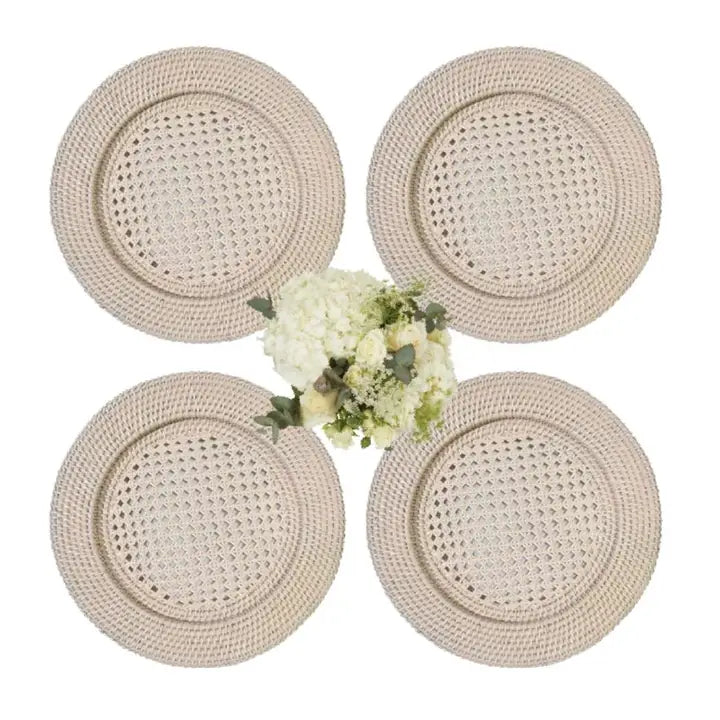 Harbour Island Rattan Round Charger Sand Colour - Set of 4