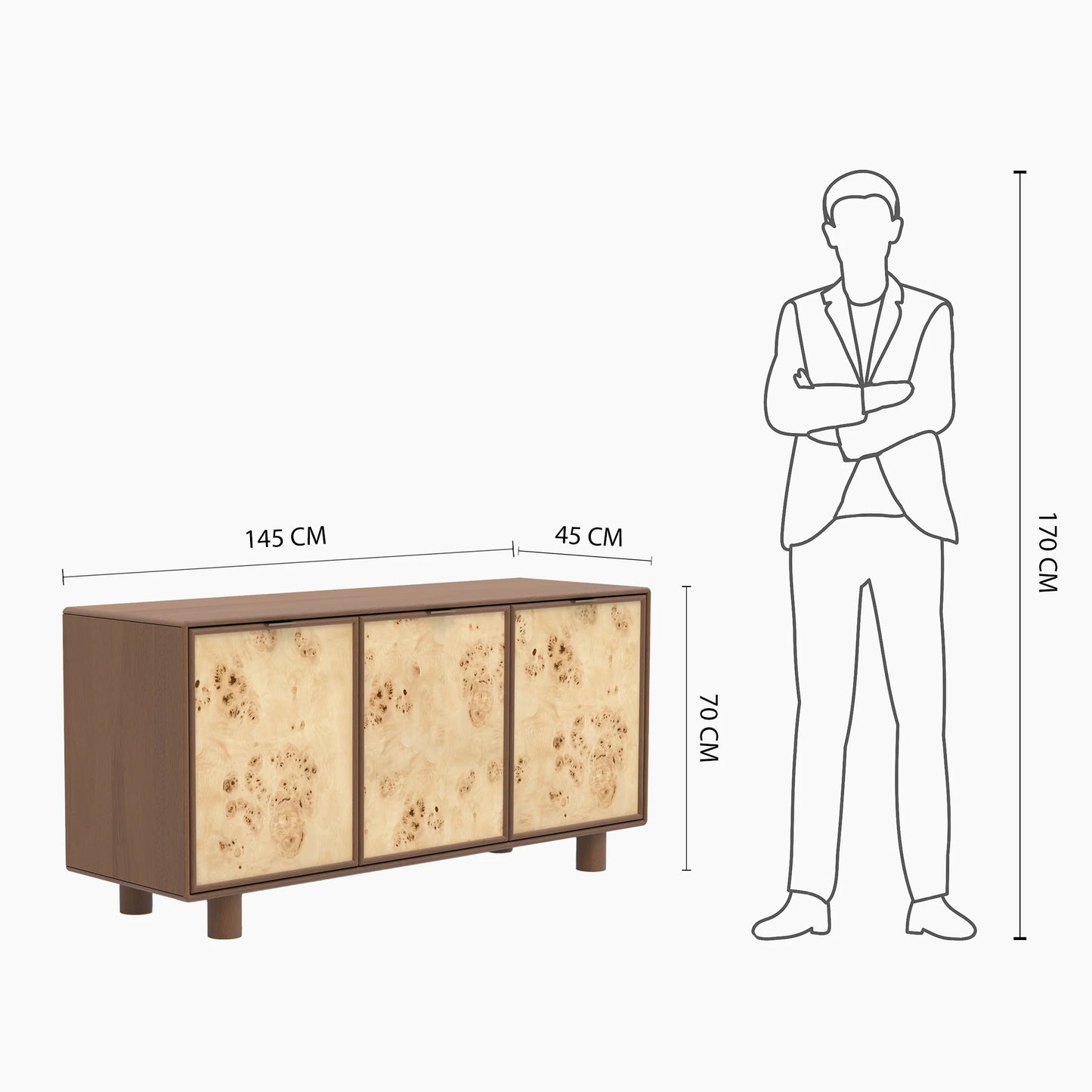 Urban Burl Three Door Cabinet - Walnut