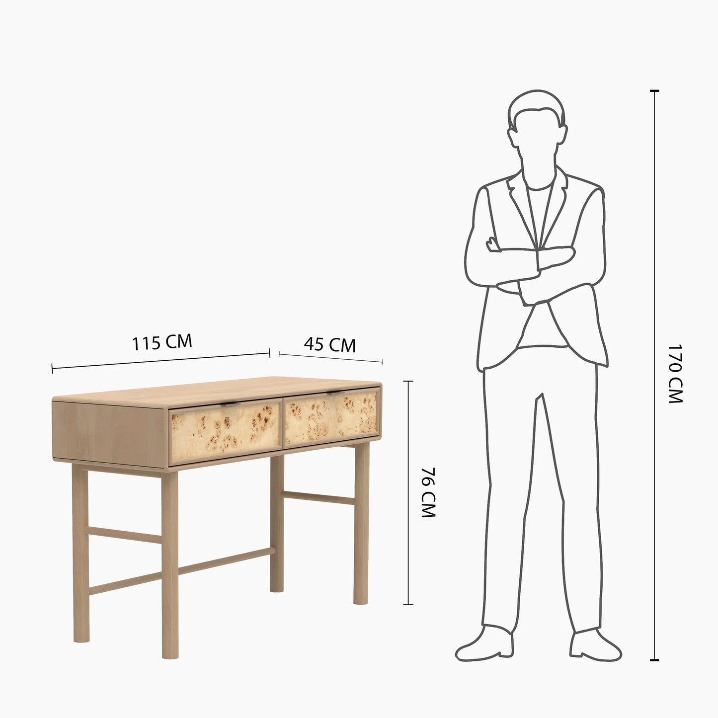Urban Burl Two Drawer Console Table - Natural
