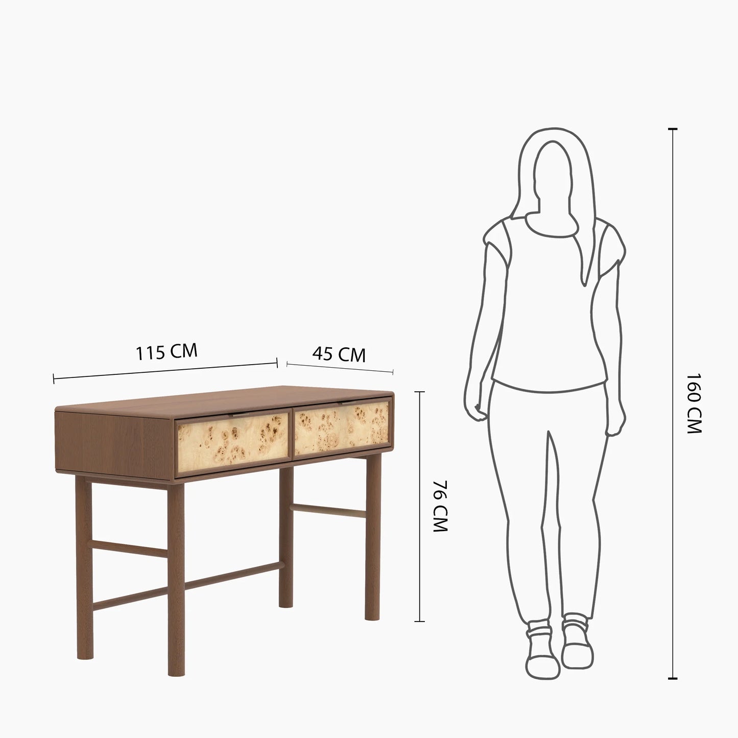 Urban Burl Two Drawer Console Table - Walnut