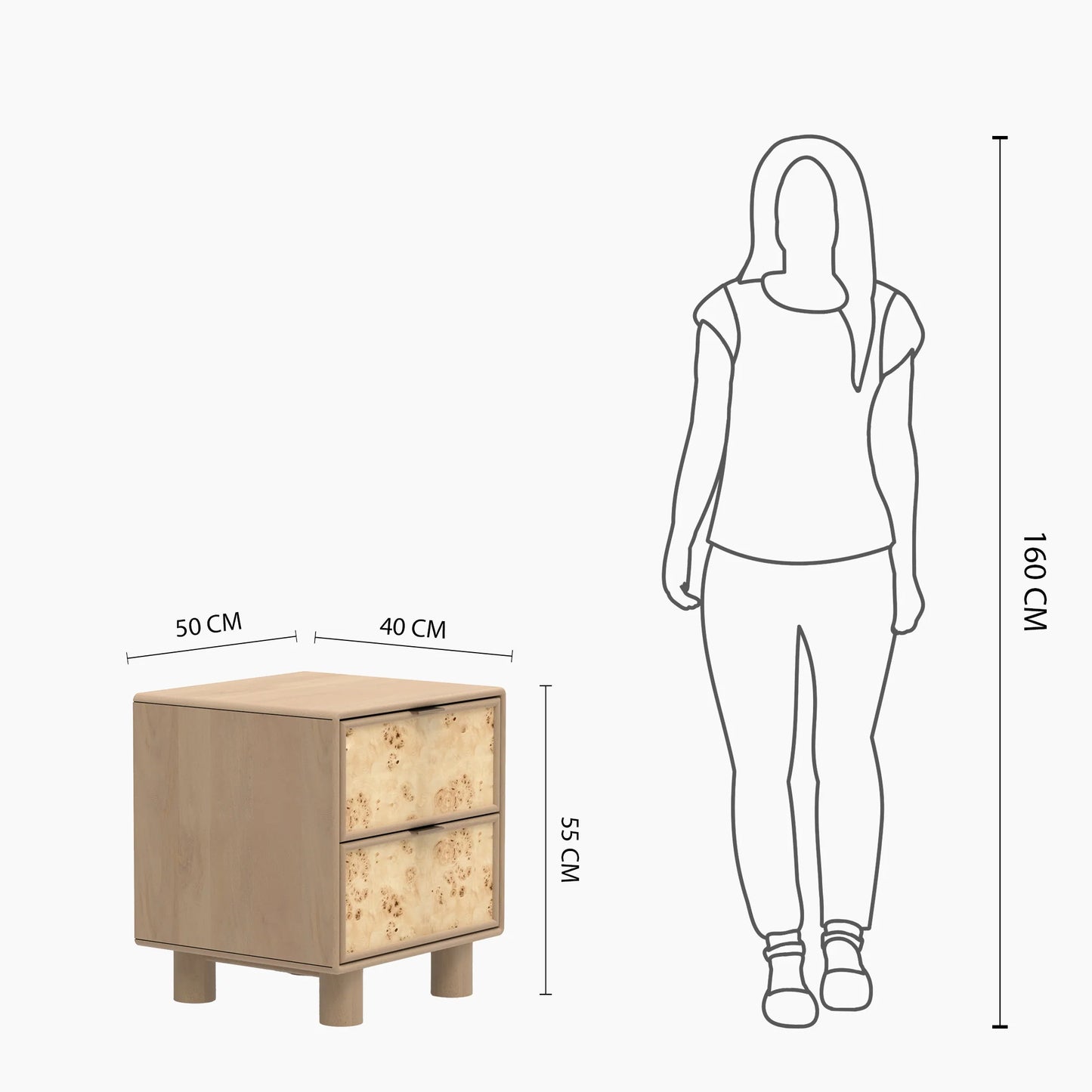 Urban Burl Two Drawer Side Table - Natural