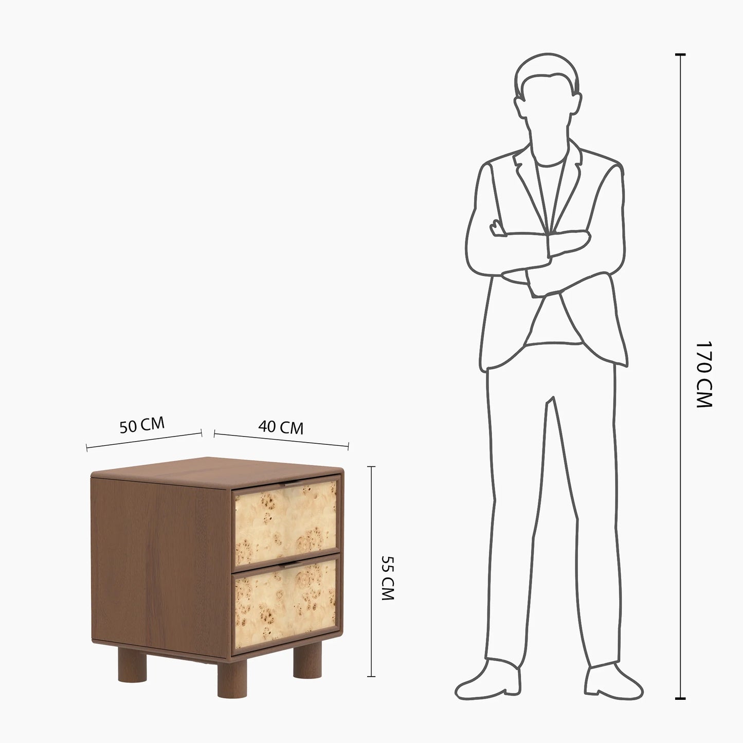 Urban Burl Two Drawer Side Table - Walnut