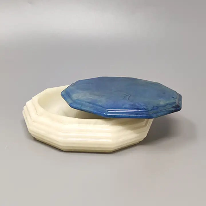 Vintage Octagonal Alabaster Box – Blue & White