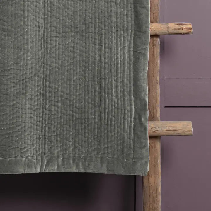 Haze Velvet Quilted Throw Bluebell