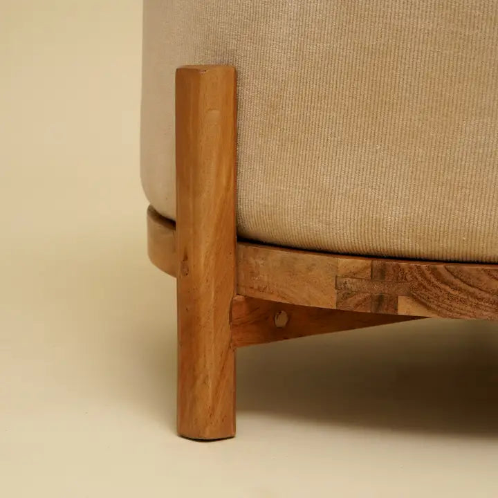 Sherman Ottoman with Wooden Legs and Handles