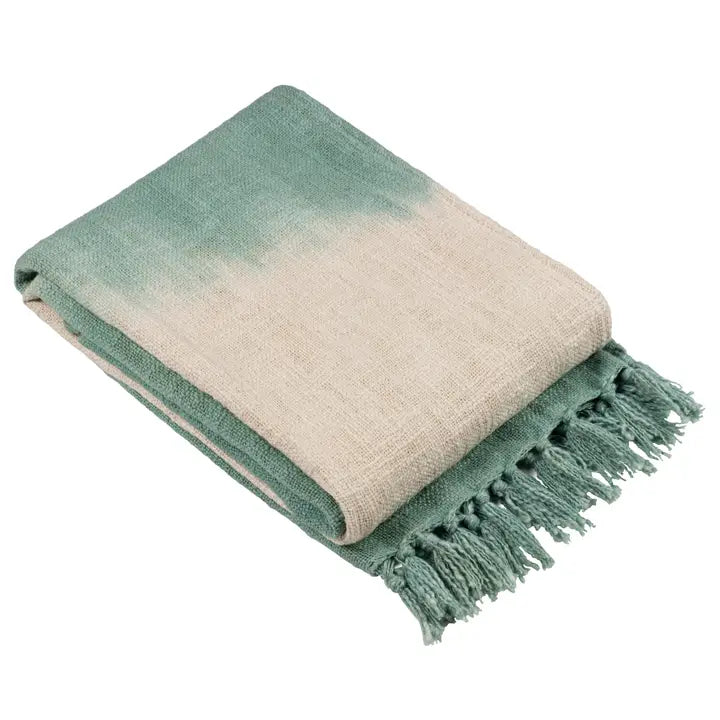 Mizu Dip Dye Fringed Throw Eucalyptus