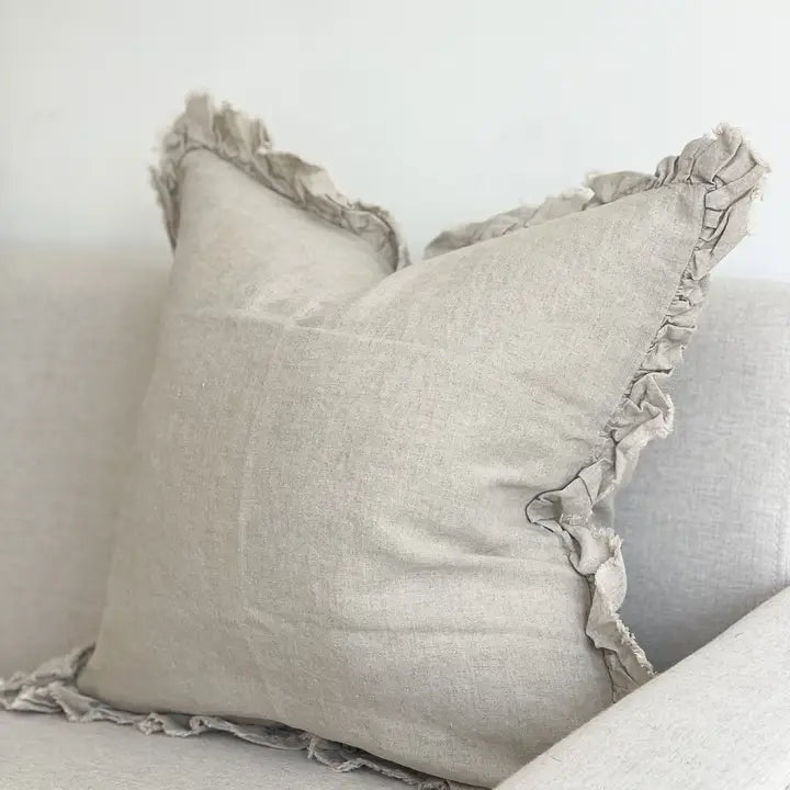 Hallie Ruffled Linen Cushion Cover – Natural Beige
