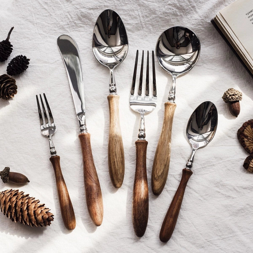 Gohobi A Set of 6 Pieces Wooden Handle Cutlery
