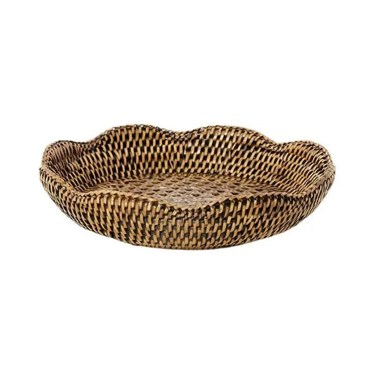 Saratoga Round Rattan Scalloped Tray - Brown
