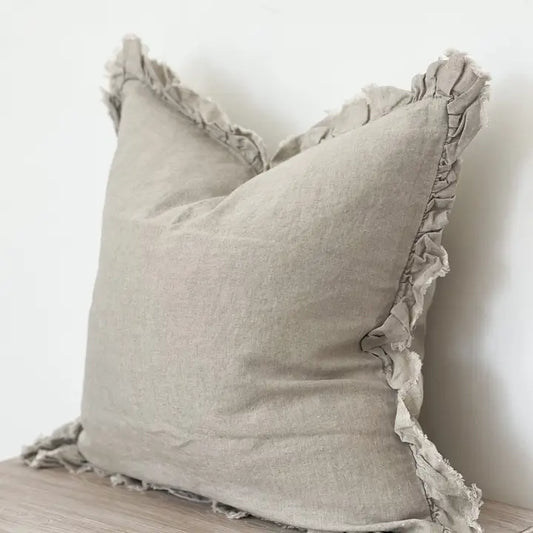 Hallie Ruffled Linen Cushion Cover – Natural Beige