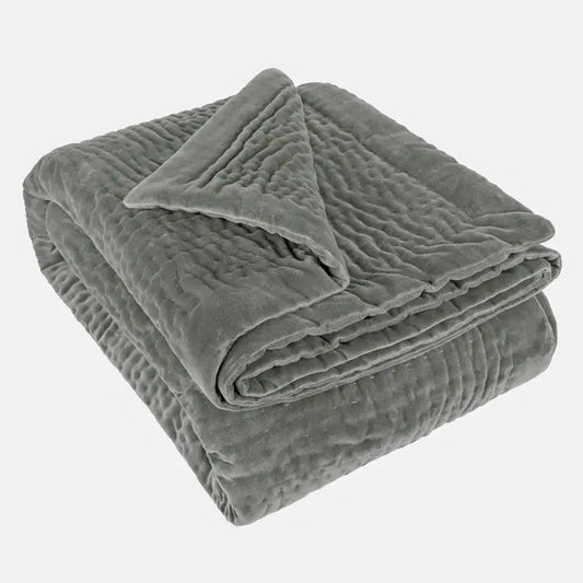 Haze Velvet Quilted Throw Bluebell