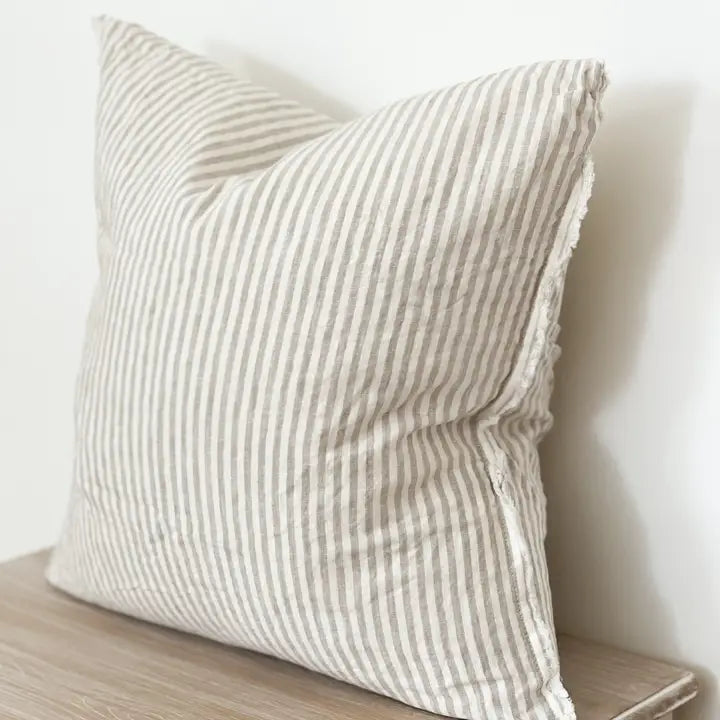 Esmee Linen Cushion Cover – Frayed Edge Natural Beige Stripe