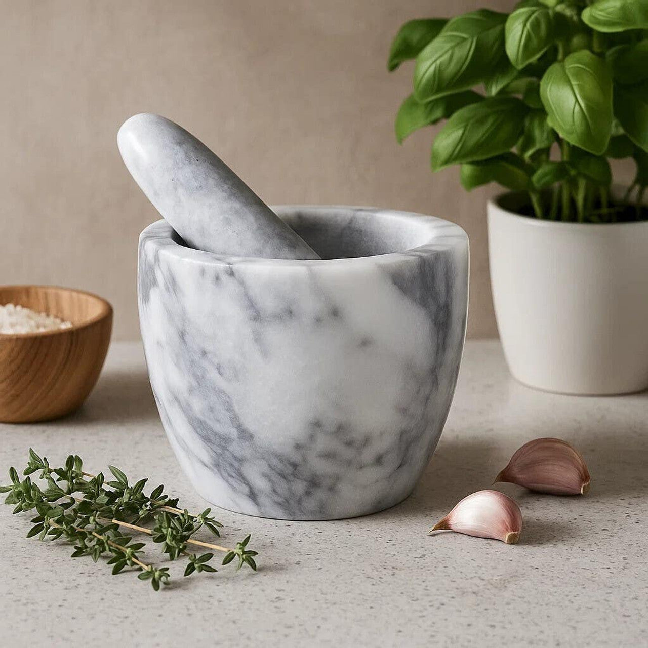 Cedro Grey Marble Tapered Mortar and Pestle