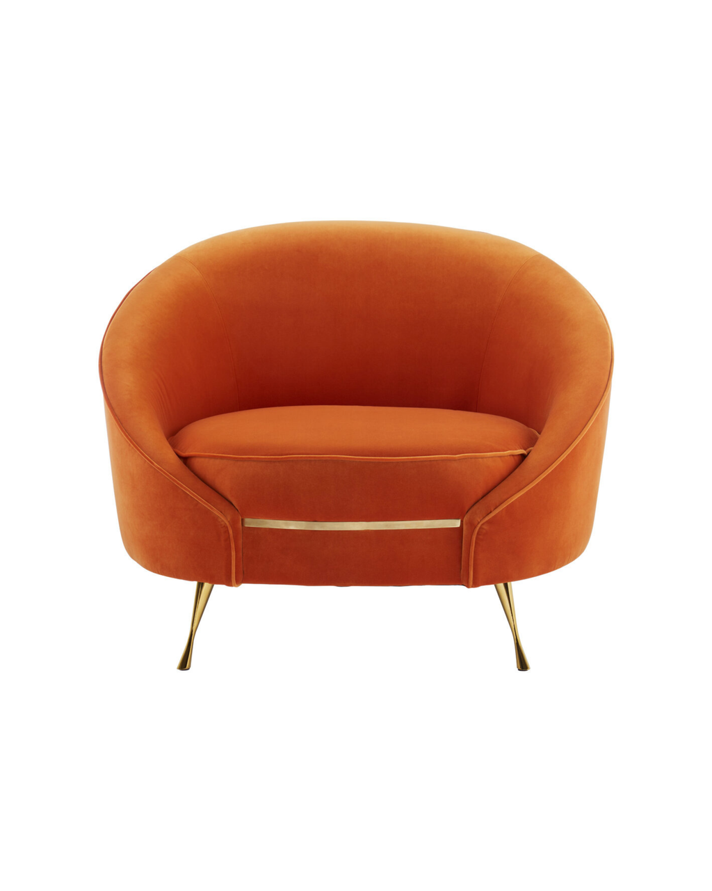 Orange armchair with gold legs on a white background