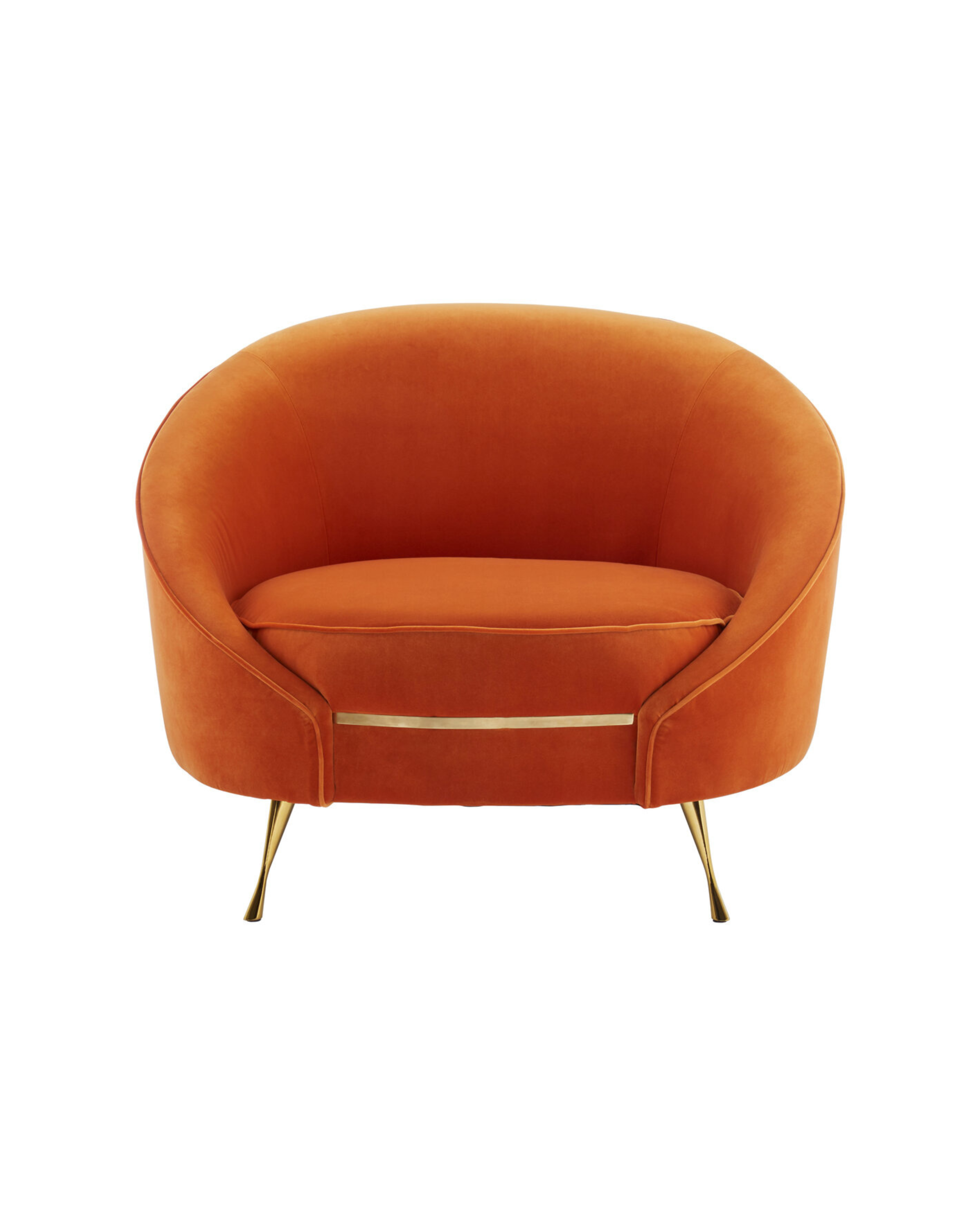 Orange armchair with gold legs on a white background