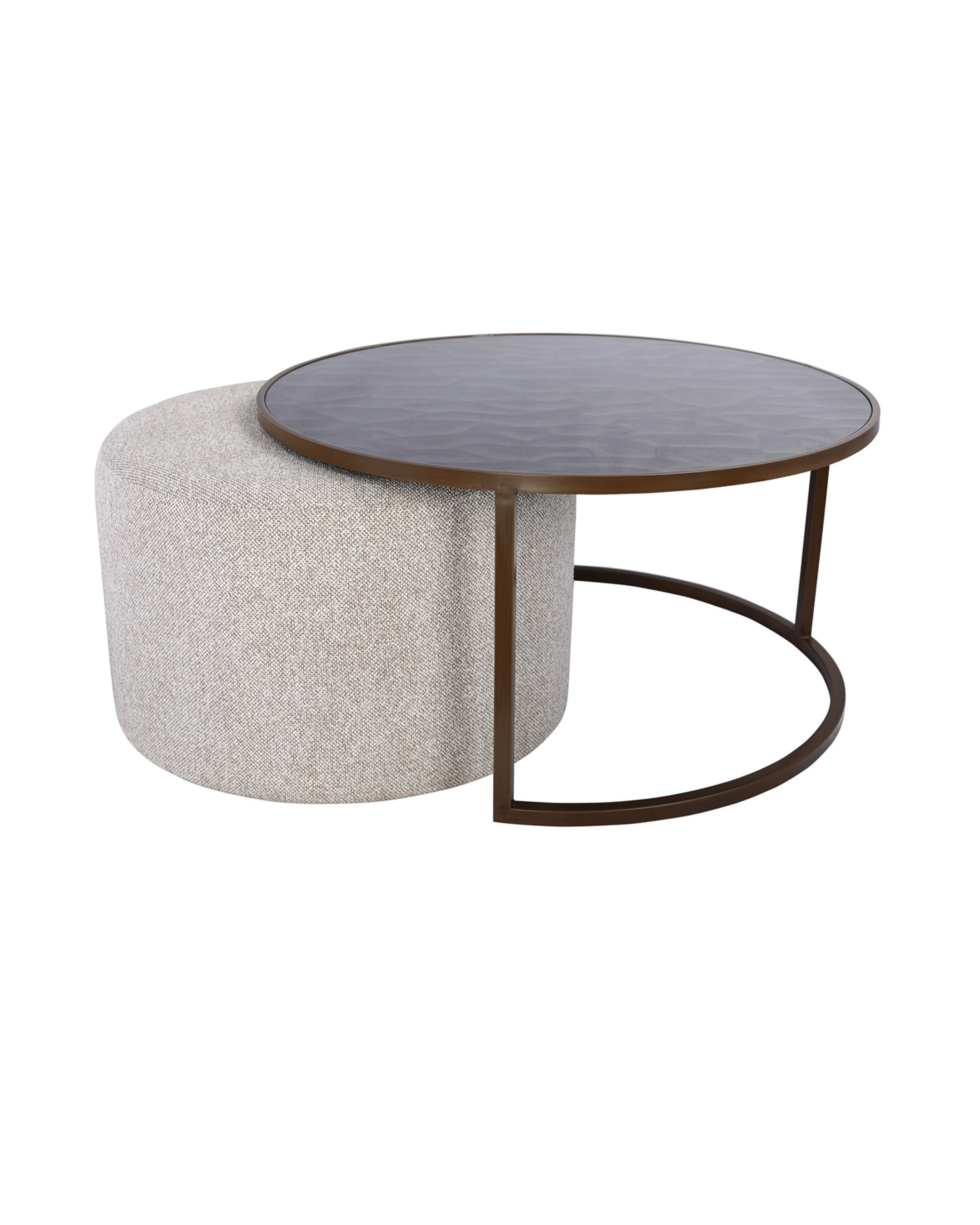 Dunes Glass Coffee Table with Nesting Pouffe