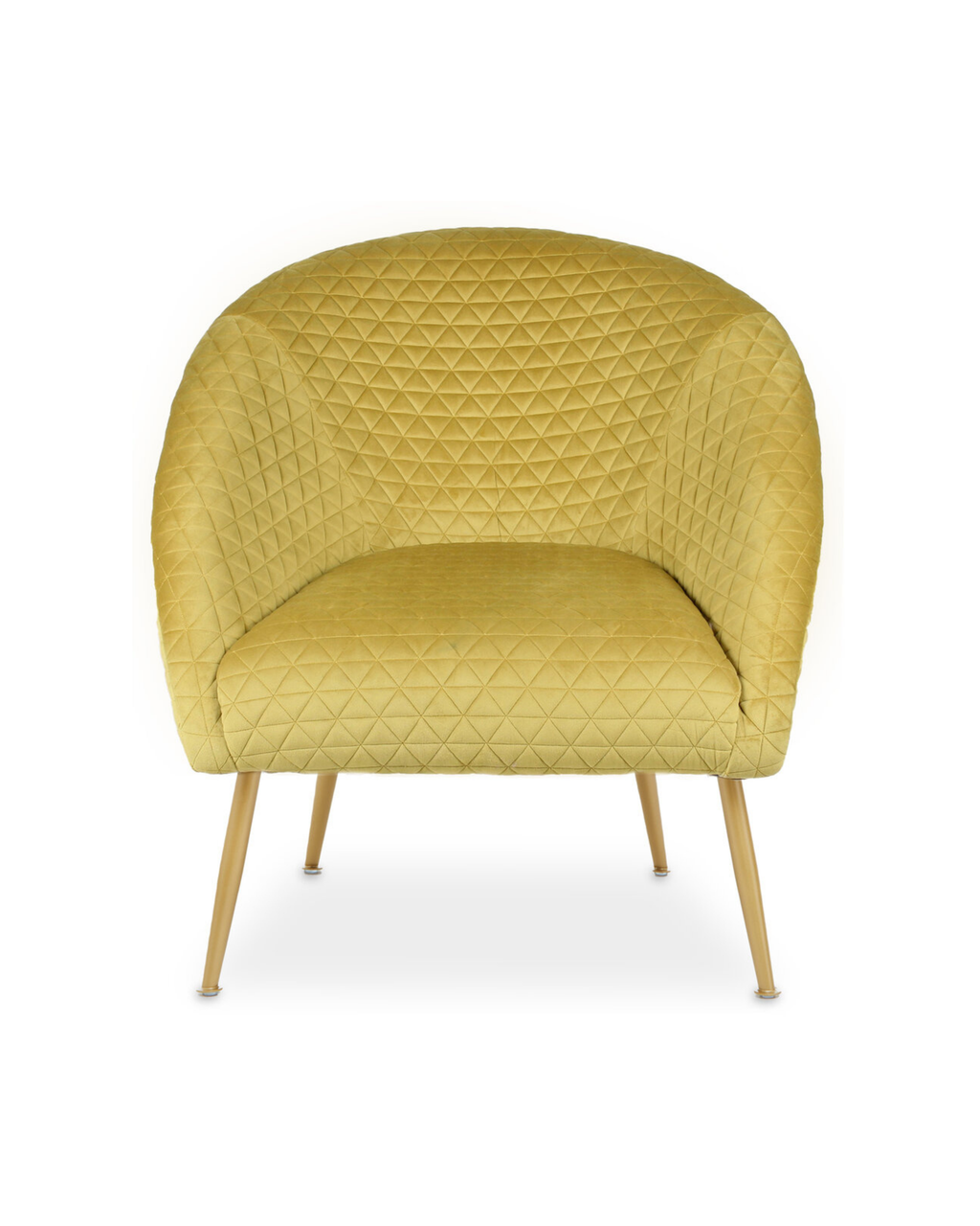 Yellow quilted armchair on a white background