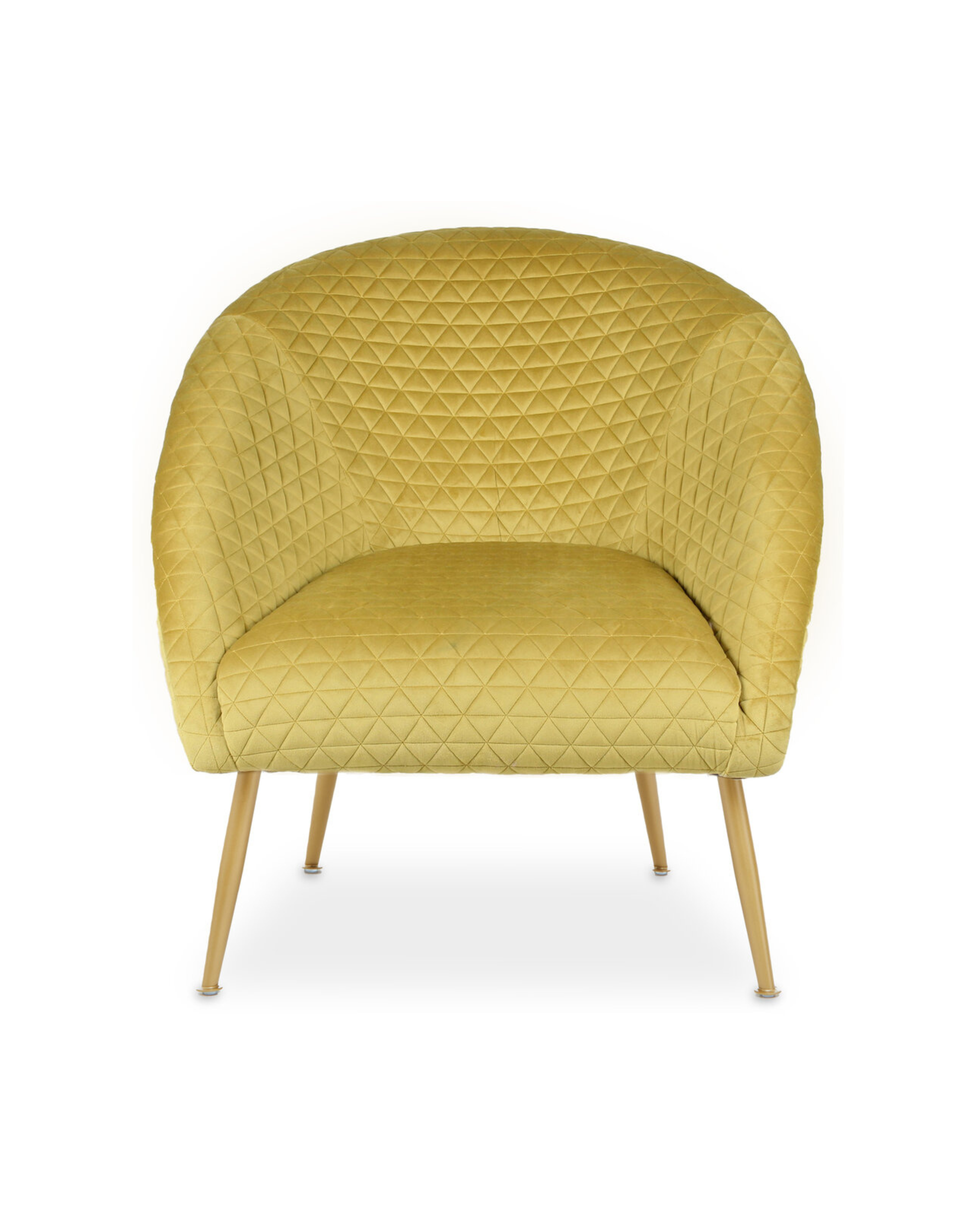 Yellow quilted armchair on a white background