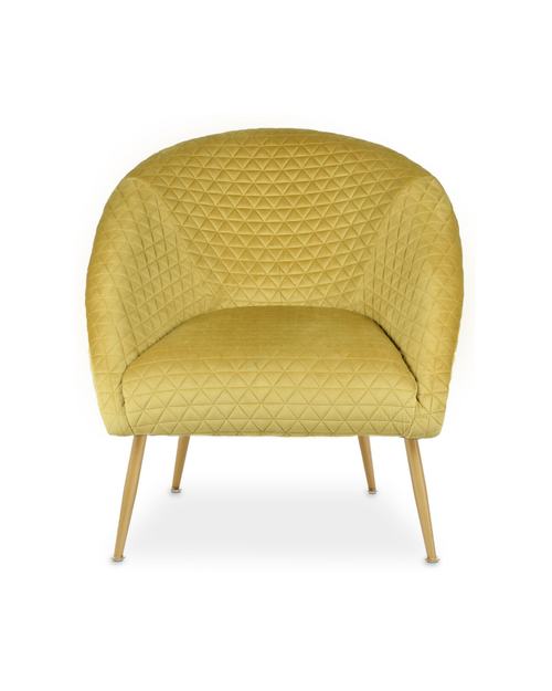 Yellow quilted armchair on a white background