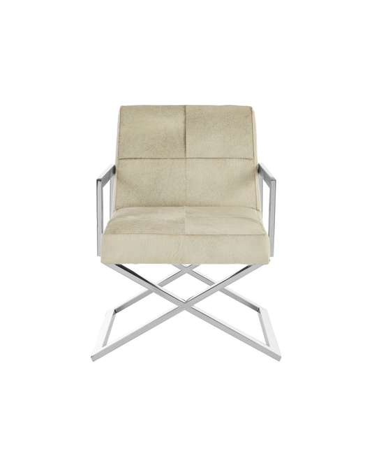 Pimlico Leather Chair - Grey & Polished Silver