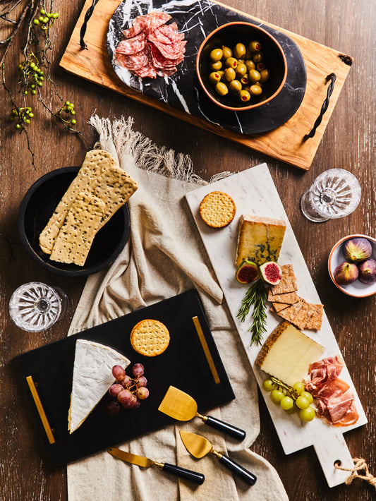 Arven Cheese Board & Knife Set - Black Marble & Gold