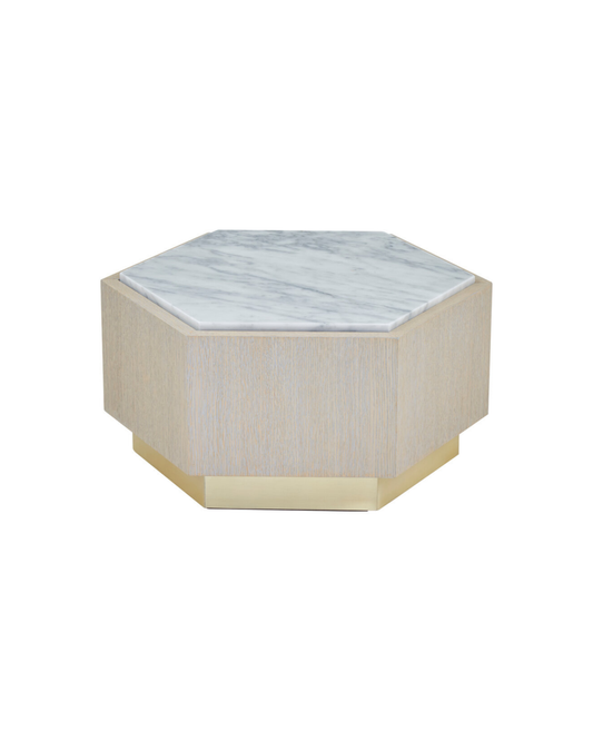 Palazzo Hexagon Side Table - Light Oak & Marble
