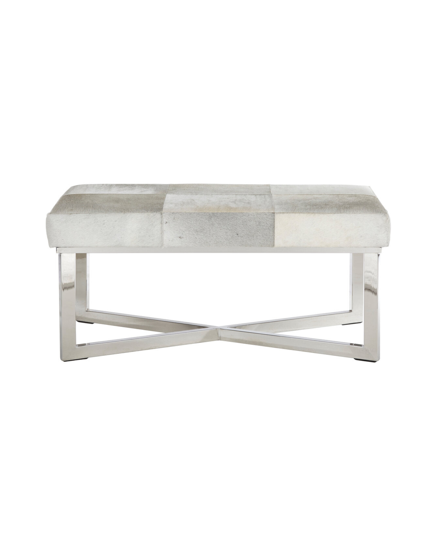 Pimlico Leather Bench - Grey & Polished Silver