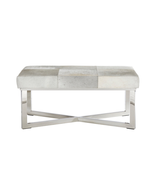 Pimlico Leather Bench - Grey & Polished Silver