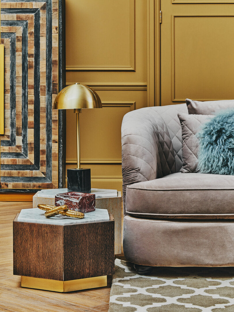 Palazzo Hexagon Side Table - Dark Oak & Marble