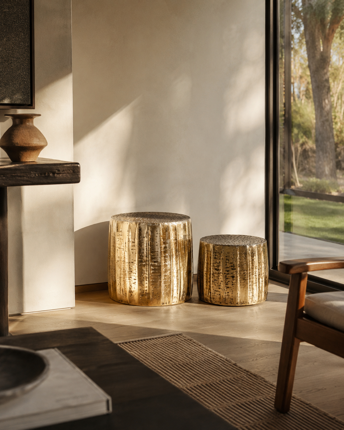 Josiah Antique Brass Finish Side Tables - Set of 2