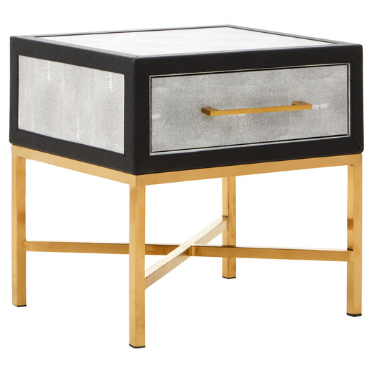 Auremi Shagreen Side Table - Grey & Brass