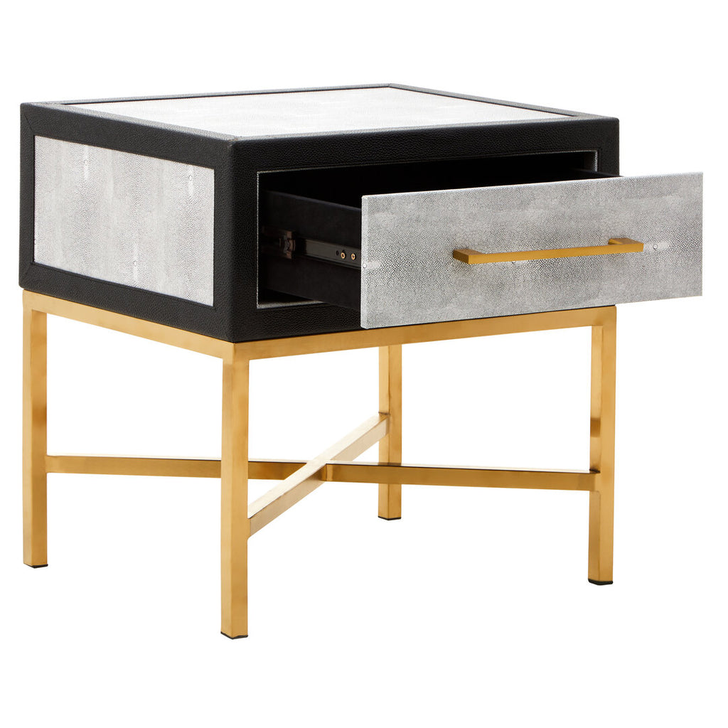 Auremi Shagreen Side Table - Grey & Brass